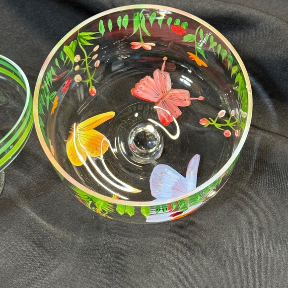 Petite Pedestal Cake Desert Stand with Handpainted Butterflies Flowers - Picture 6 of 12